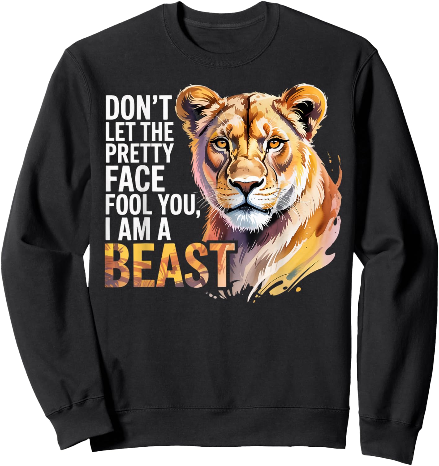 Pretty Face Lion Animal Lioness Women Lioness Sweatshirt - Sweatshirt | Black