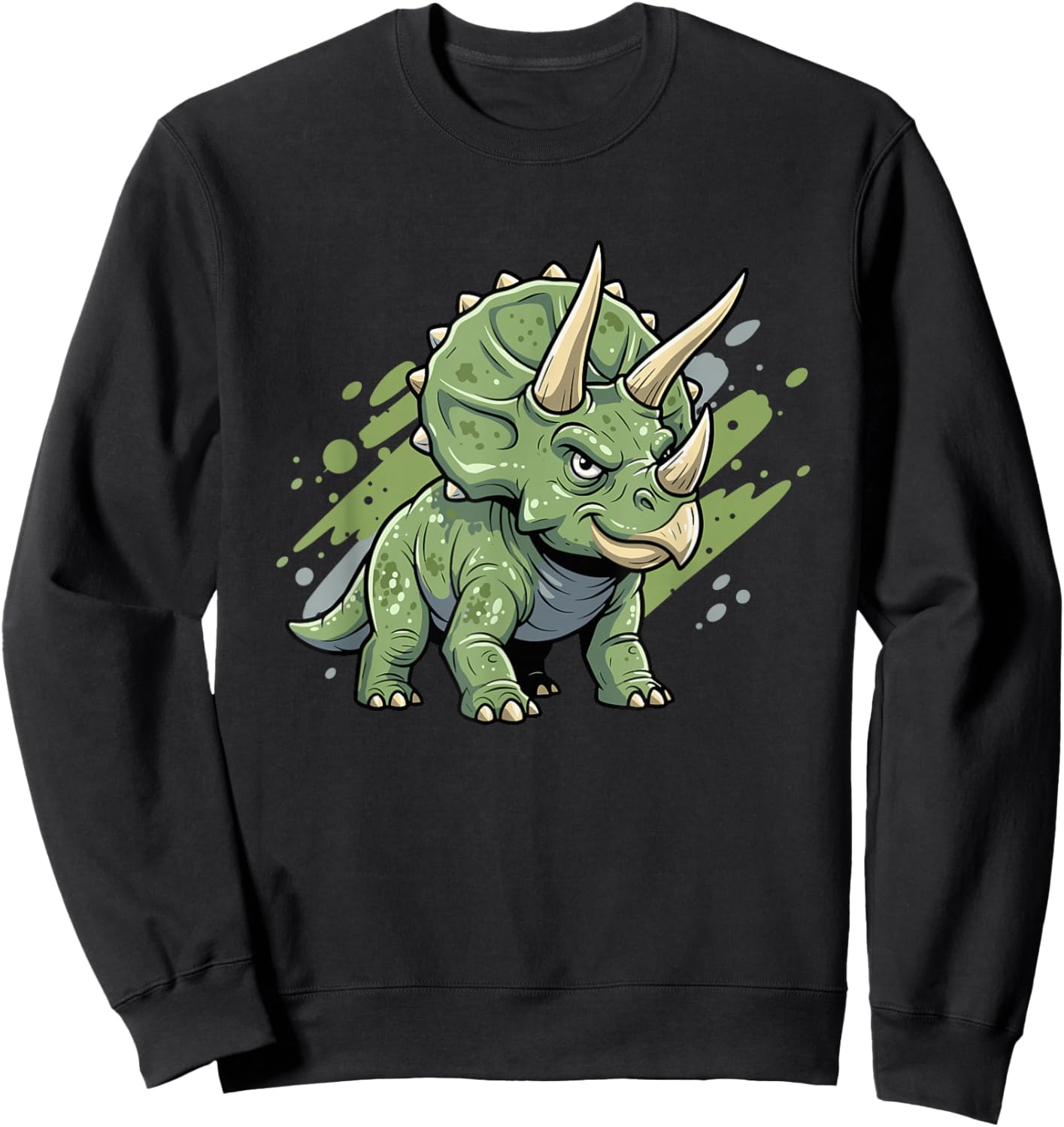 Angry Cute Triceratops Dinosaur Cartoon Kids Sweatshirt - Sweatshirt | Black