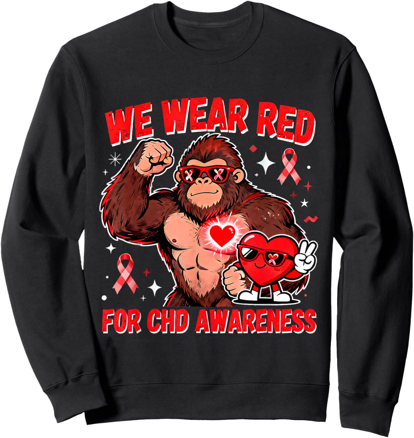 We Wear Red for CHD Awareness Heart Warrior Support Sweatshirt - Sweatshirt | Black