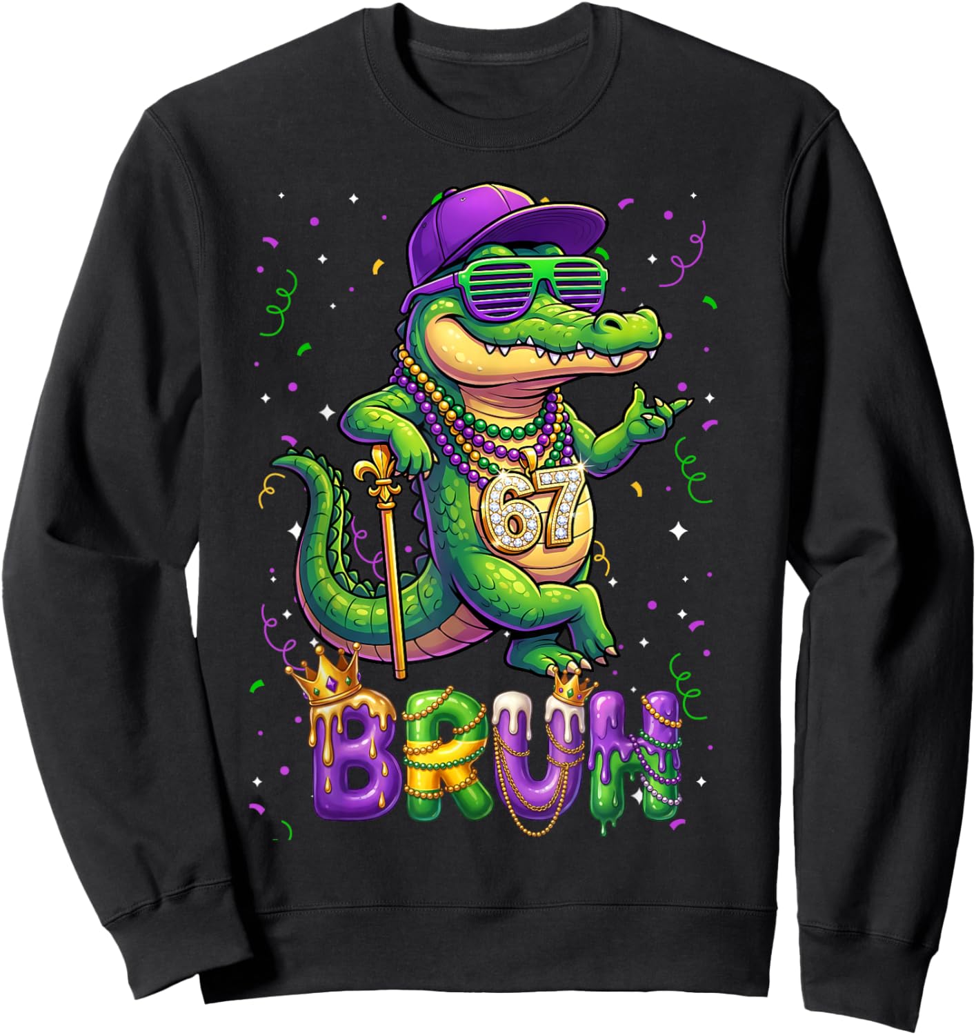 67 Mardi Gras Alligator Mardigator Six Seven Bruh Boys 6 7 Sweatshirt - Sweatshirt | Black