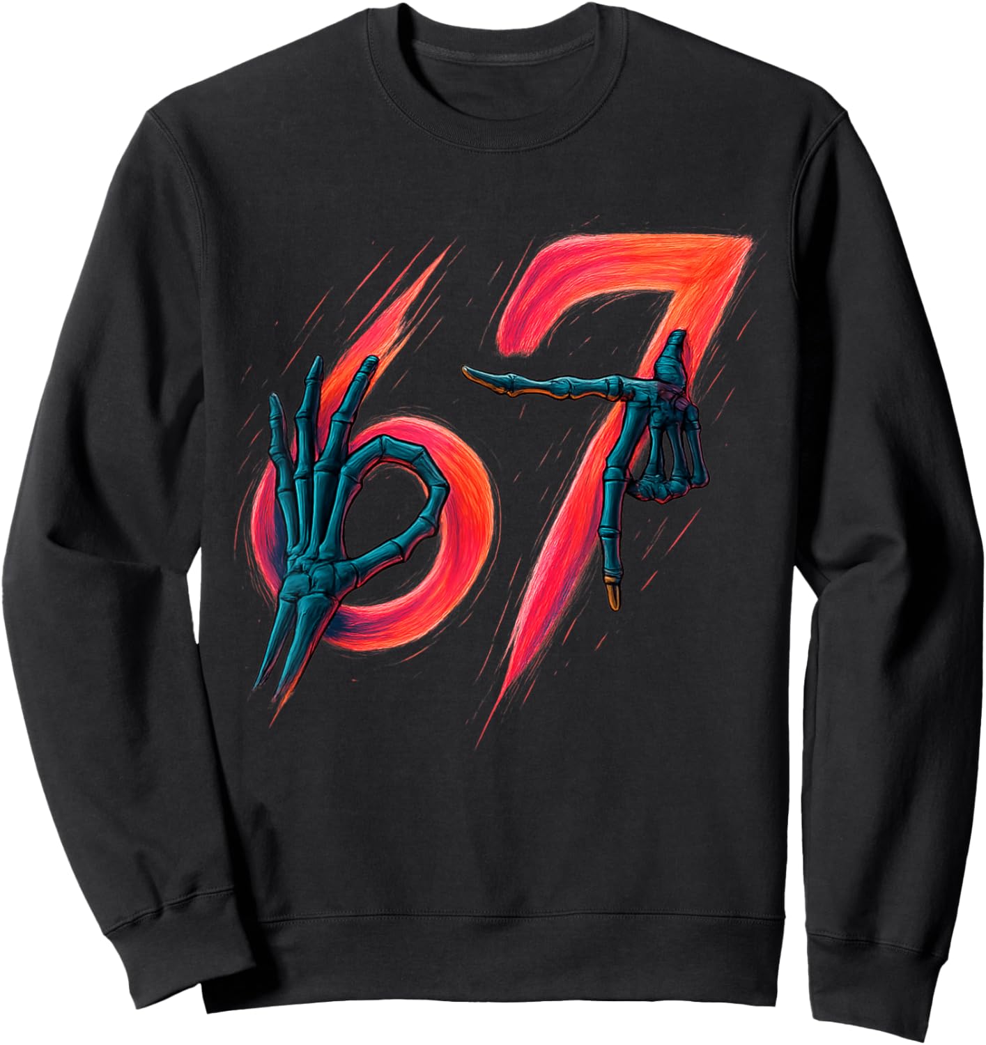 67 Meme Trendy Skeleton Halloween Funny Six Seven Gen Alpha Sweatshirt - Sweatshirt | Black