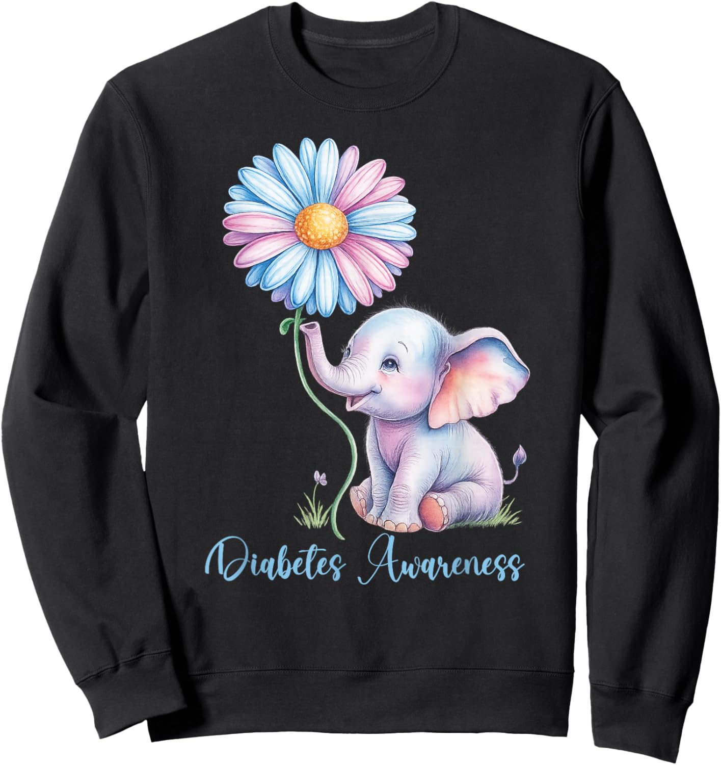 Elephants Sunflower Diabetes Awareness Month Sweatshirt - Sweatshirt | Black