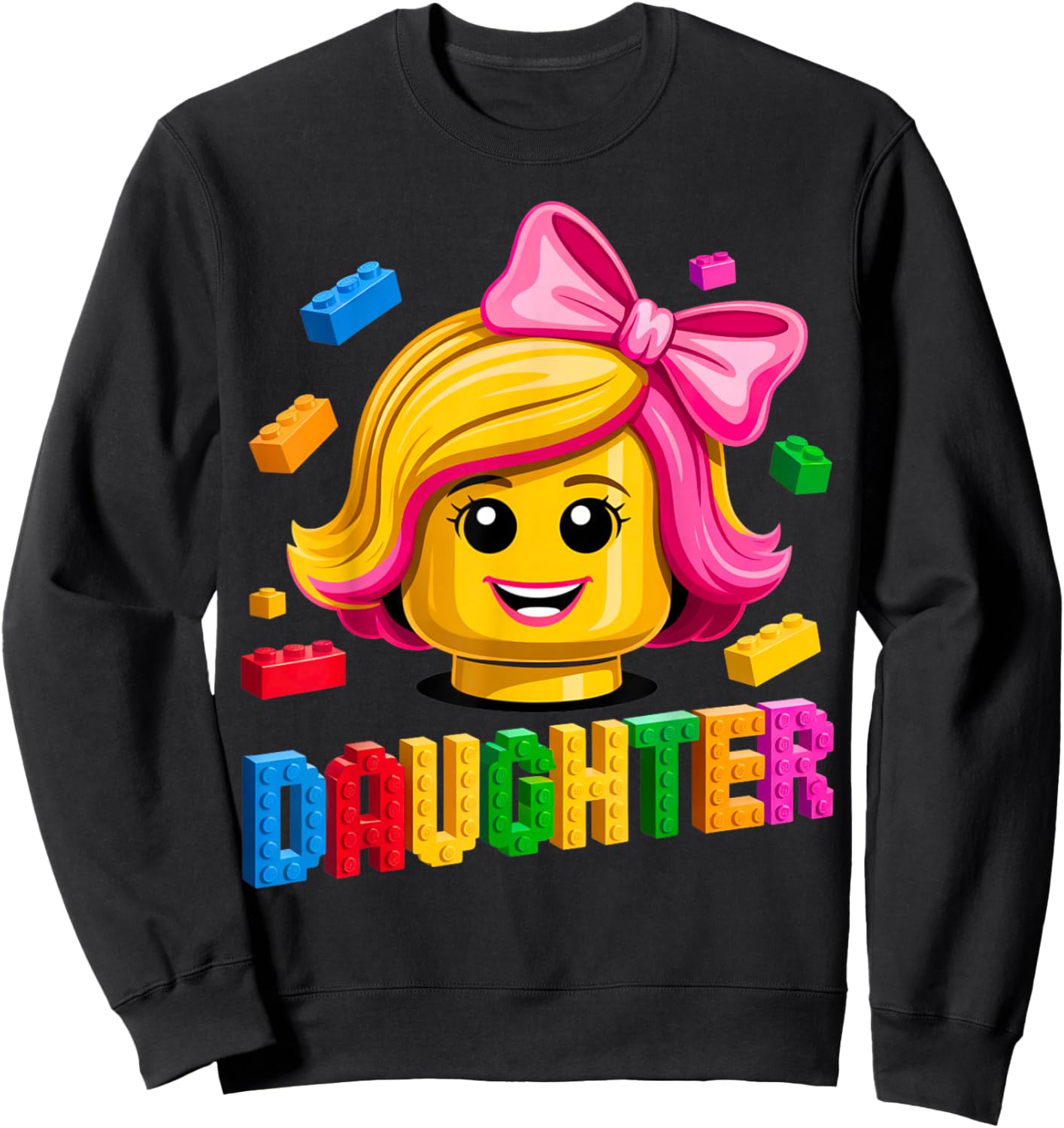 Family Daughter Master Builder Building Brick Blocks Kids Sweatshirt - Sweatshirt | Black