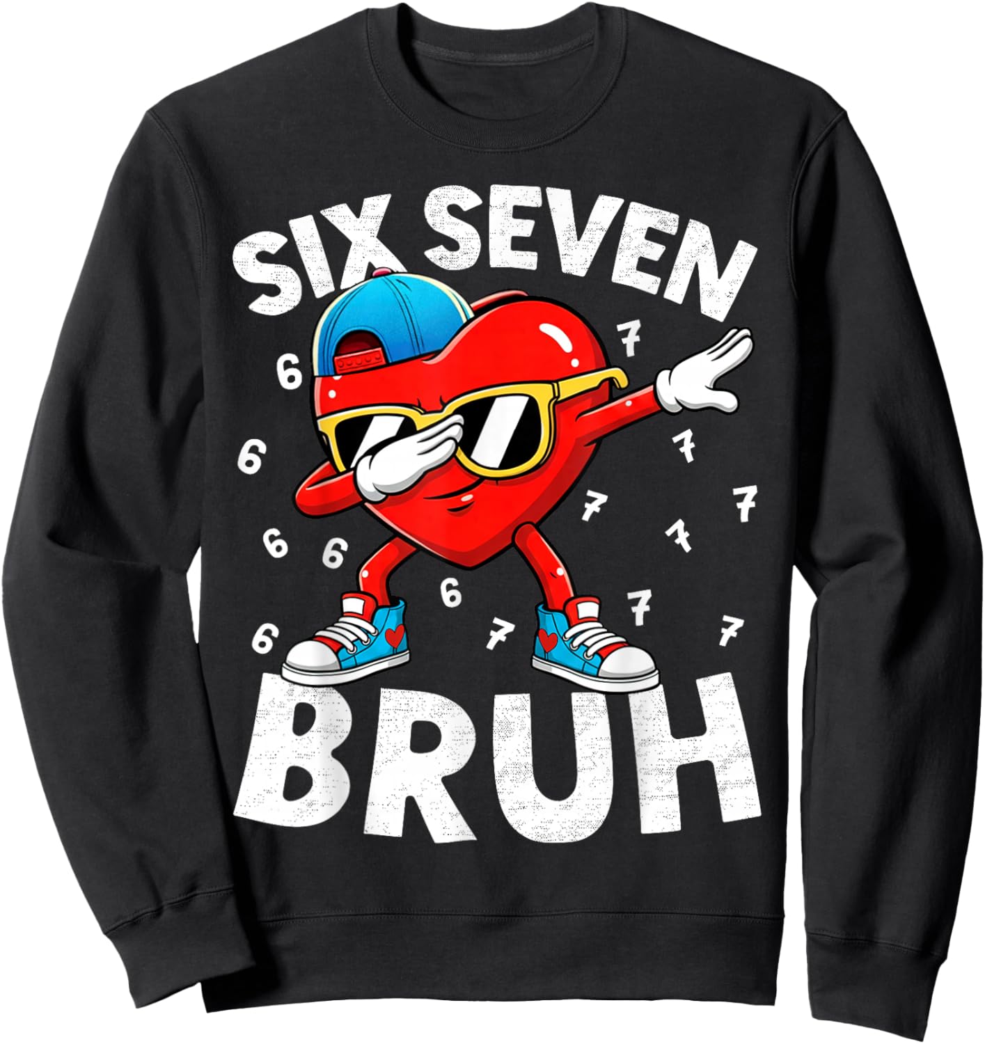 Heart Dabbing Valentines Day Six Seven Bruh 6 7 Meme Boys Sweatshirt - Sweatshirt | Black