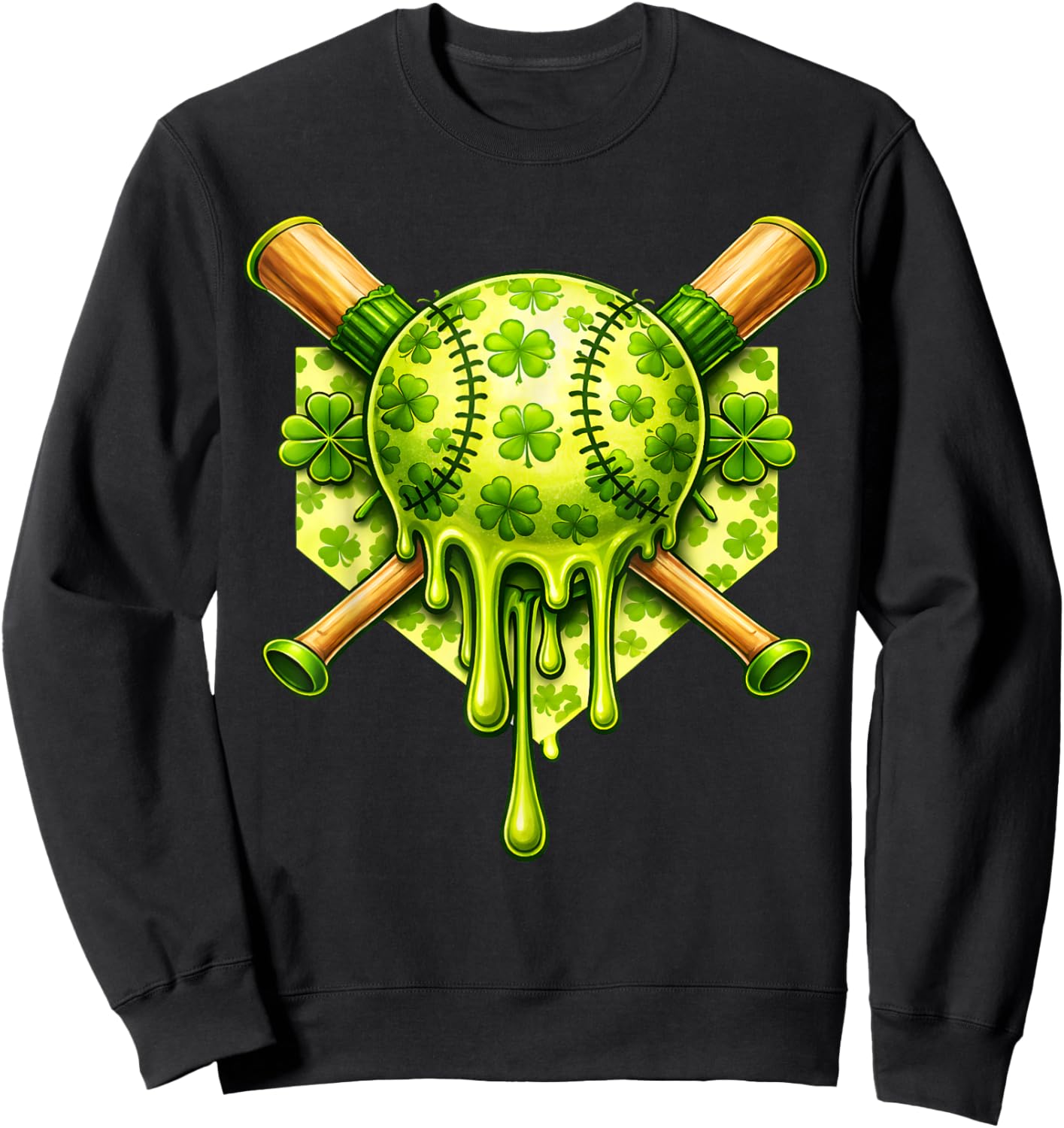 St Patricks Day Baseball Ice Cream Drip for Youth Boys Kids Sweatshirt - Sweatshirt | Black