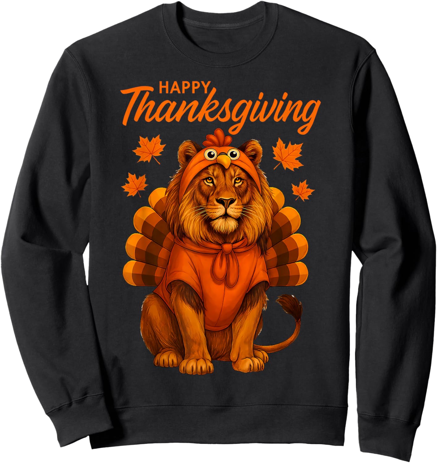 Happy Thanksgiving Lion Women Boys Girls Kids Outfit Gifts Sweatshirt - Sweatshirt | Black
