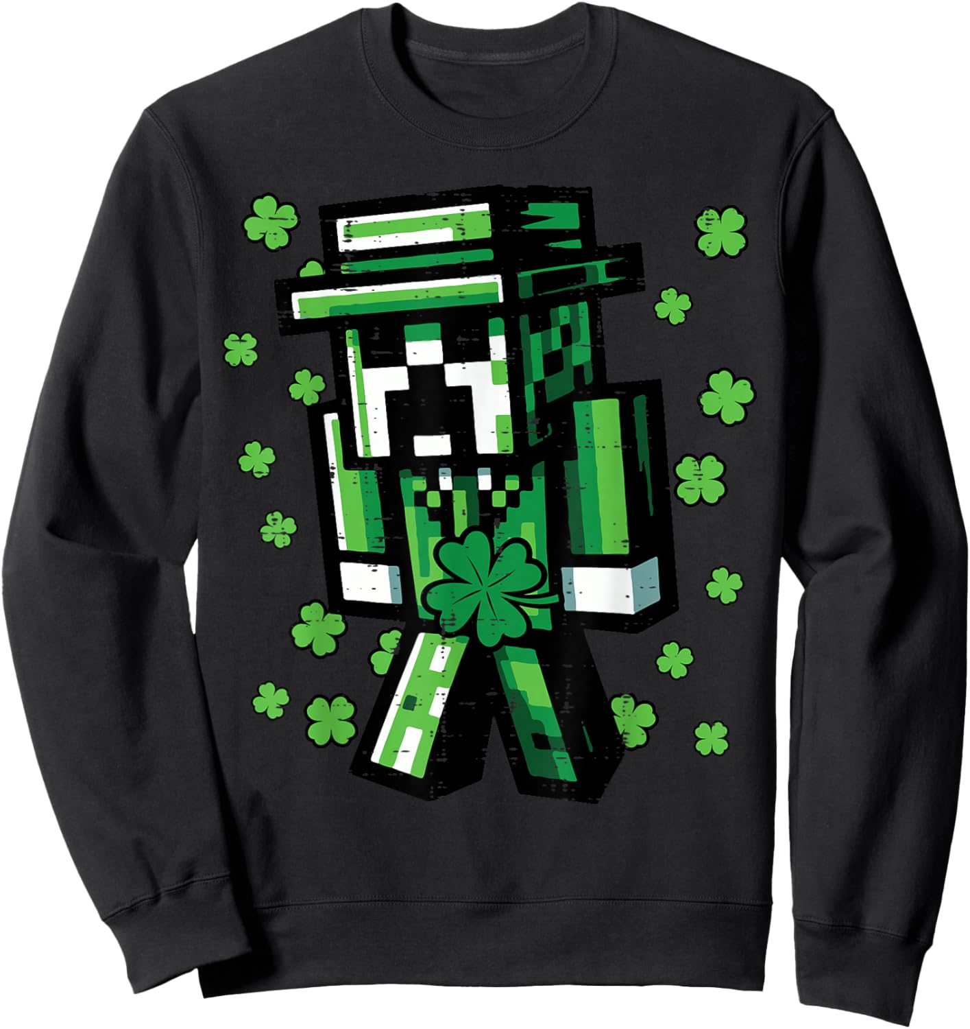St Patricks Day Pixel Gamer Saint Paddys Gaming Boys Kid Men Sweatshirt - Sweatshirt | Black