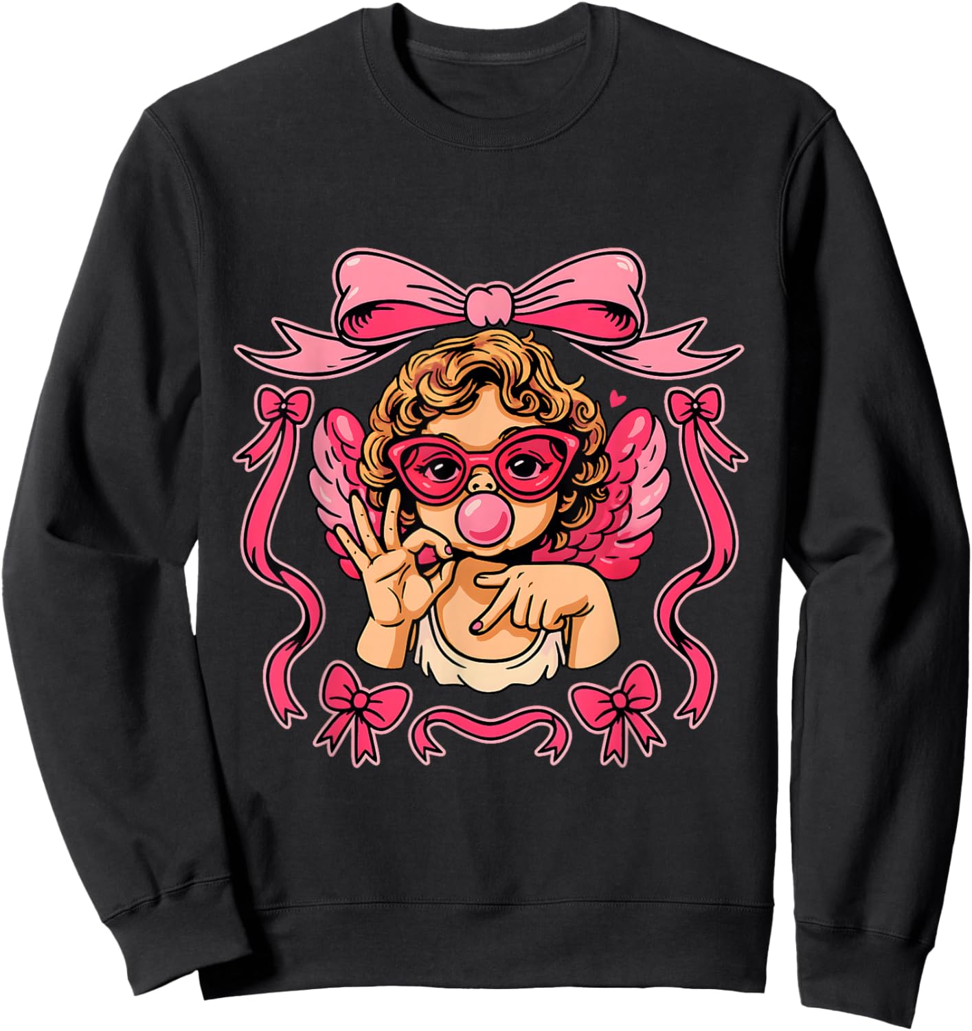 Retro 67 Cupid Angel Bubblegum Pink Aesthetic Valentine Sweatshirt - Sweatshirt | Black