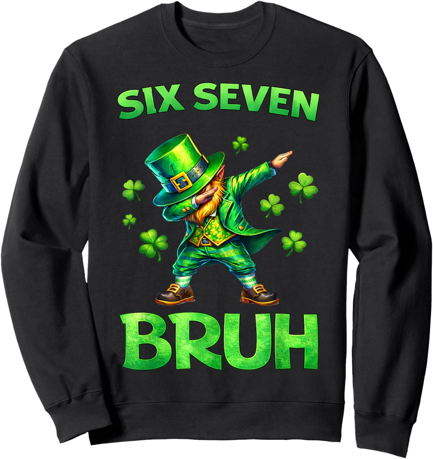 Kids st Patricks Day 67 Leprechaun Dab Six Seven Bruh Boys Sweatshirt - Sweatshirt | Black