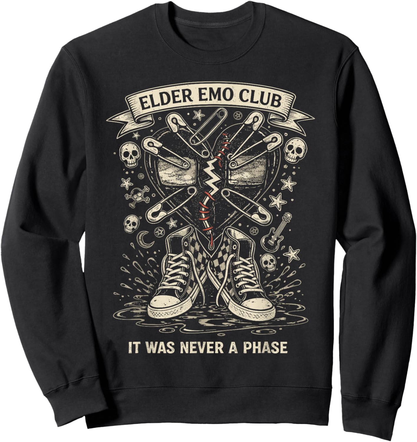 Elder Emo Club Broken Heart Punk Rock Sweatshirt - Sweatshirt | Black
