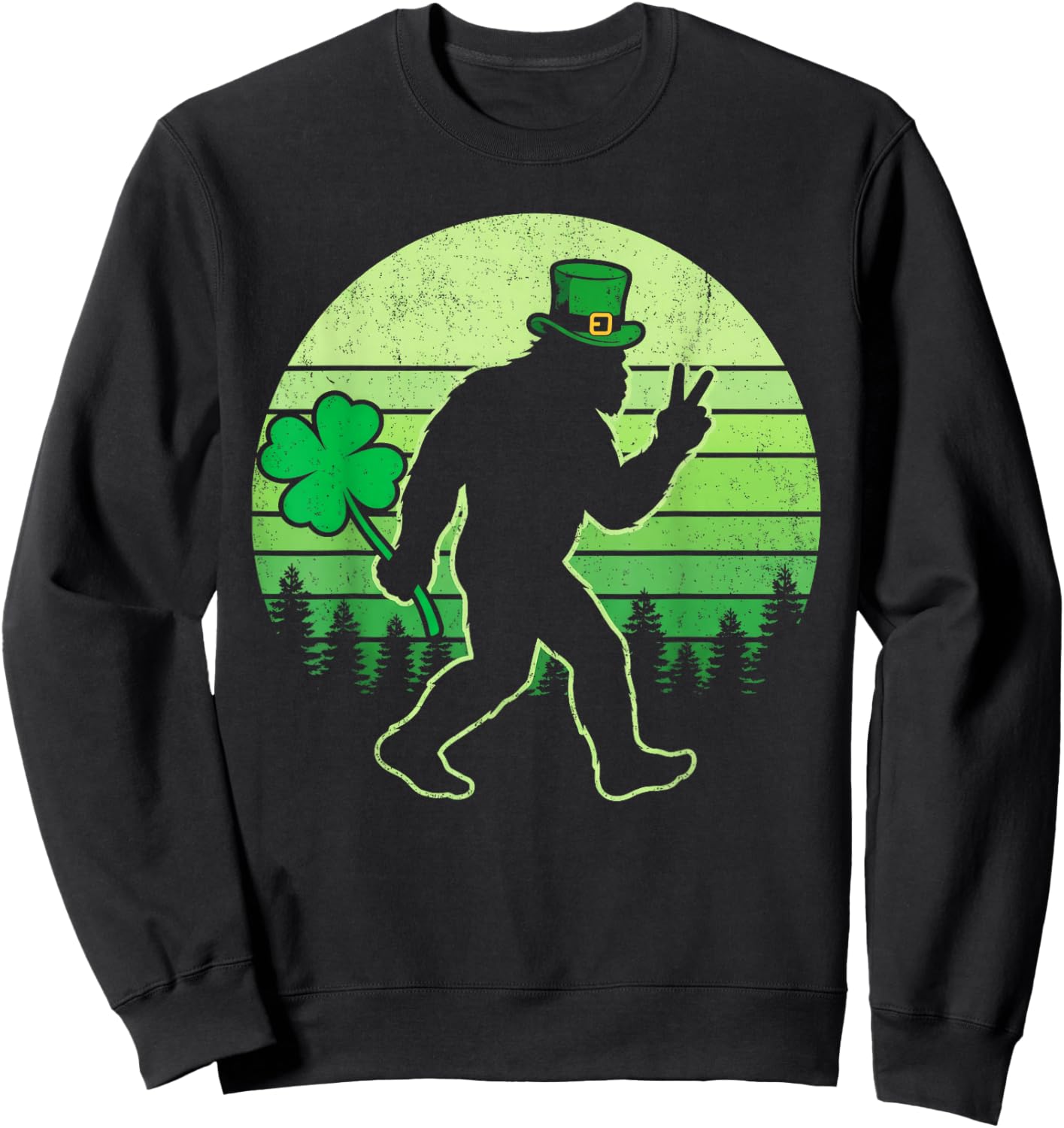 Funny Men St Patricks Day Bigfoot Shamrock Men Women Kids Sweatshirt - Sweatshirt | Black