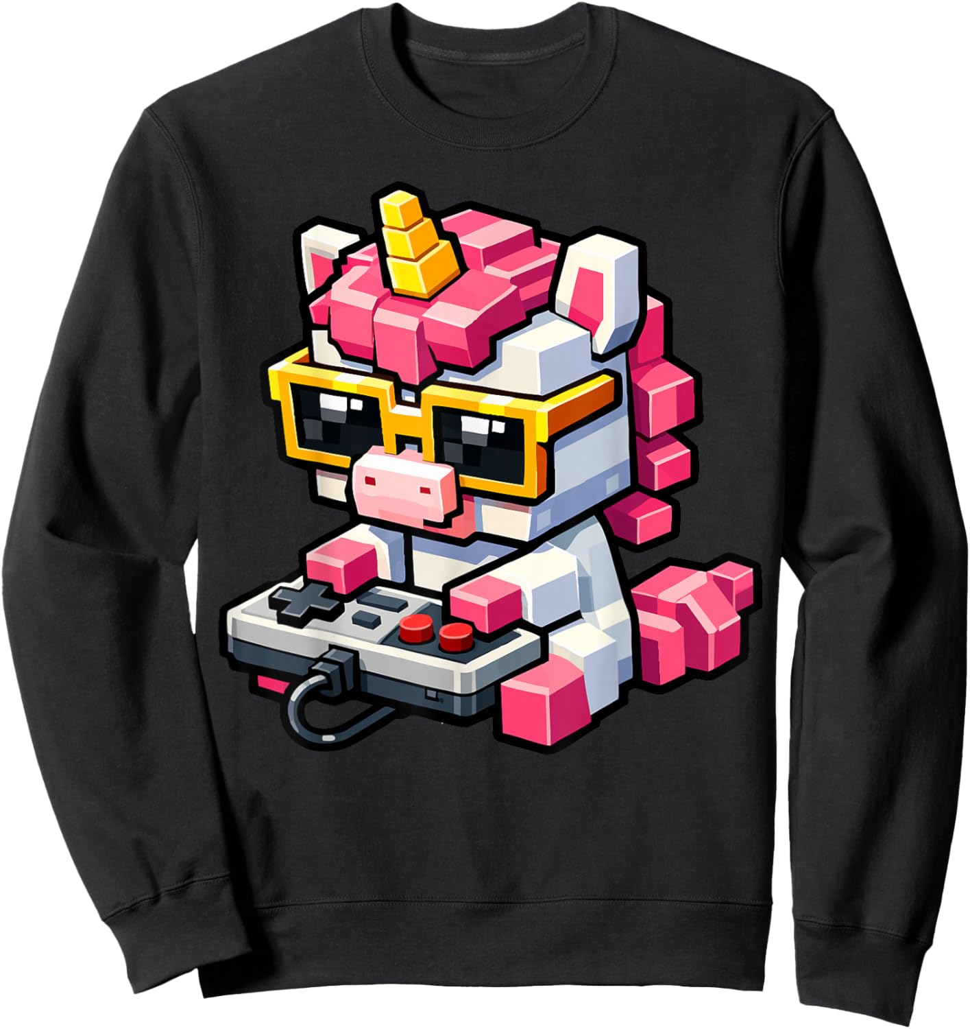 Funny Retro Video Game Unicorn Pixel Video Gamer Girls Women Sweatshirt - Sweatshirt | Black