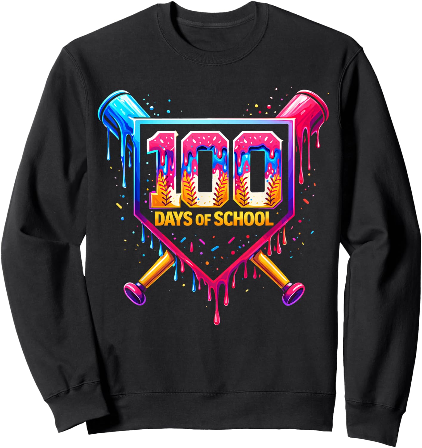 100 Days of School Boys Kids 100th Day of School Baseball Sweatshirt - Sweatshirt | Black