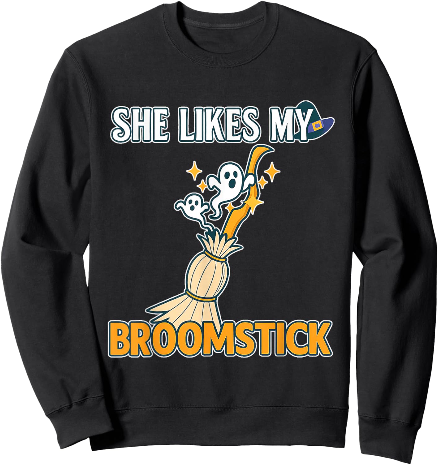 She Likes My Broomstick He Likes My Pumpkins Funny Couple Sweatshirt - Sweatshirt | Black