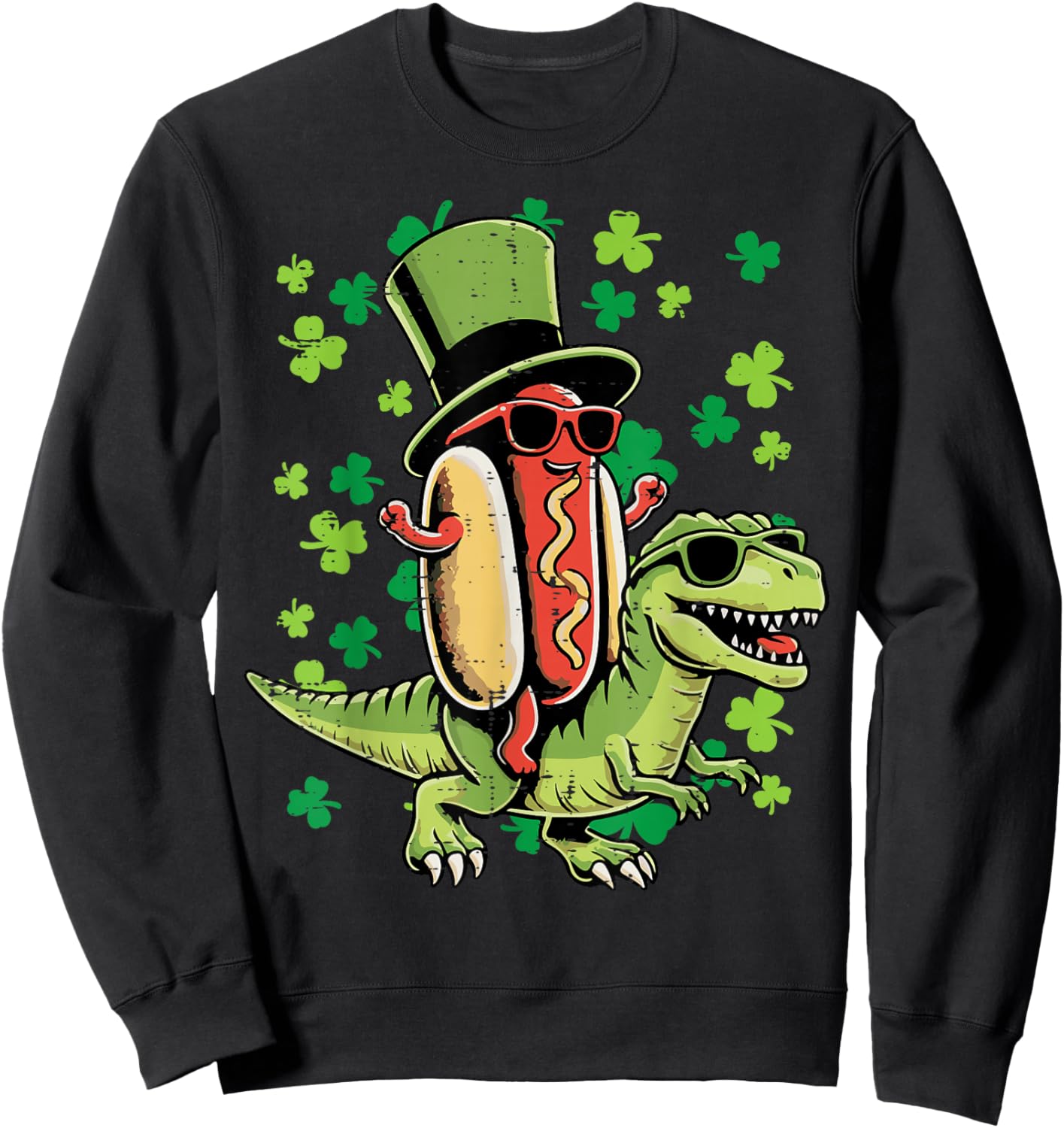 St Patricks Day Hotdog Trex Dino Toddler Boys Kids Youth Sweatshirt - Sweatshirt | Black