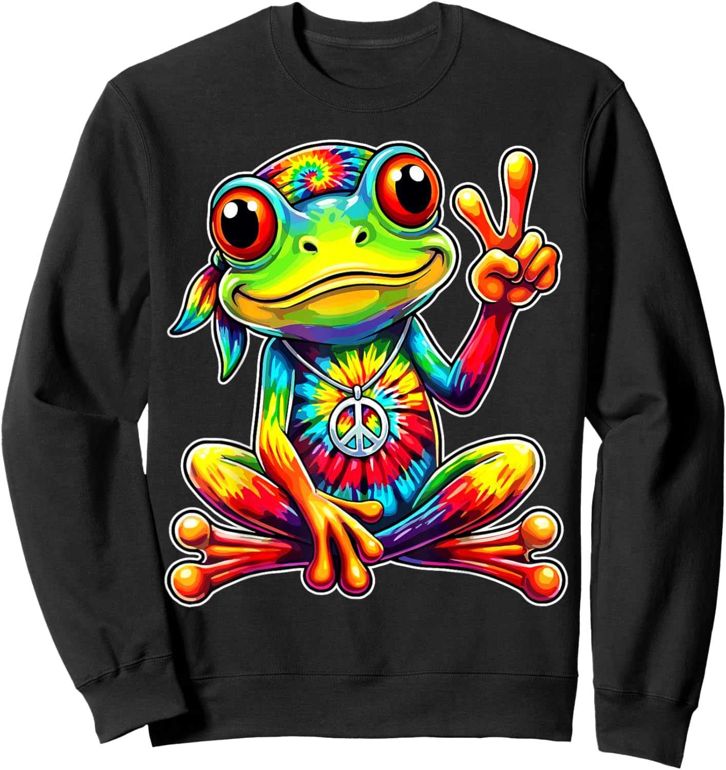 Tie Dye Frog Peace Sign Hippie Sweatshirt - Sweatshirt | Black