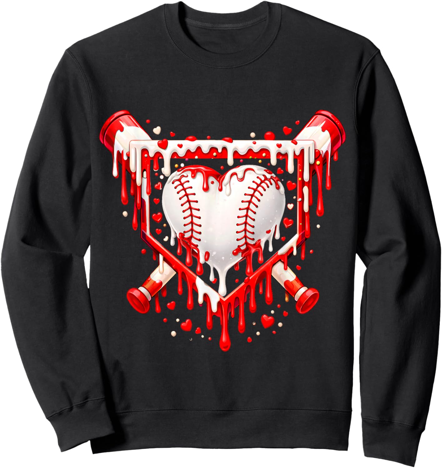 Funny Heart Baseball Drip Ice Cream Valentines Day Boys Kids Sweatshirt - Sweatshirt | Black