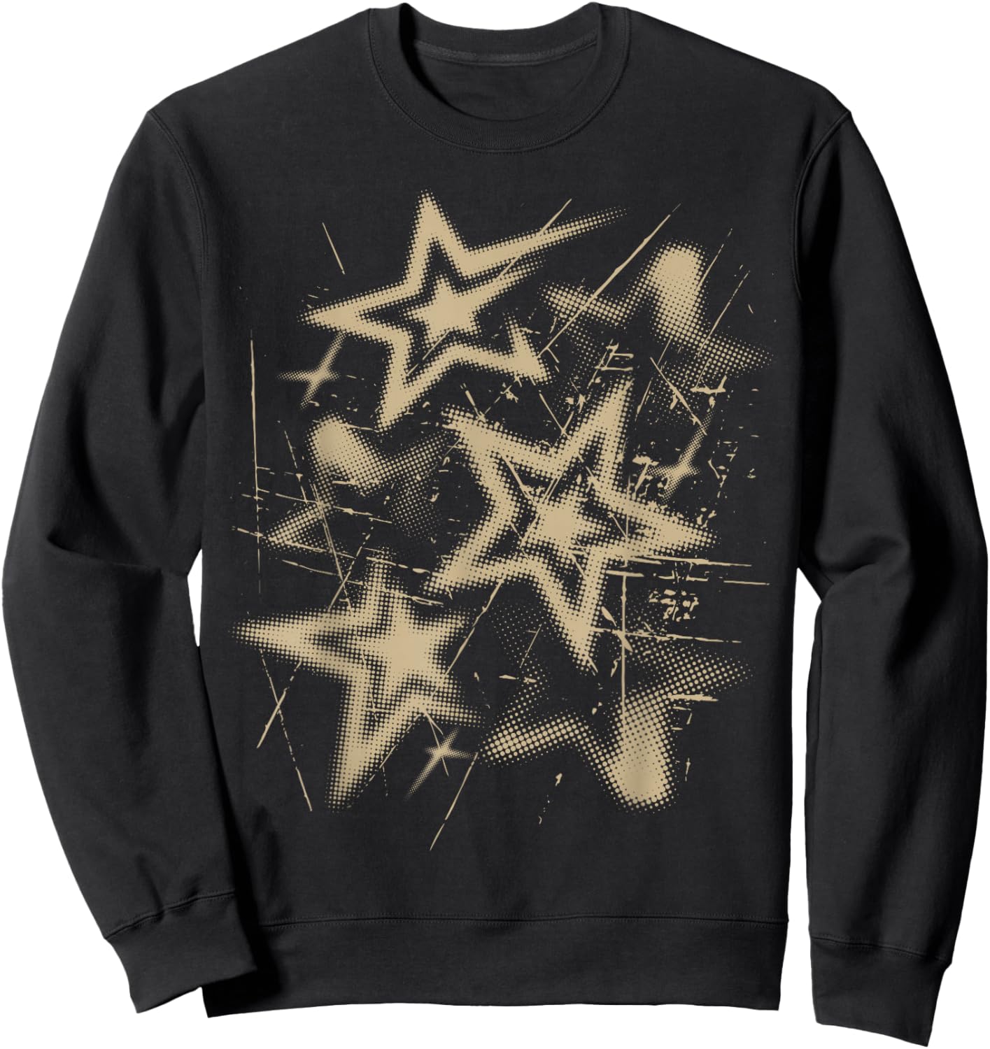 Y2k Grunge Stars 2000s Beige Cyber Vintage Graphic Sweatshirt - Sweatshirt | Black