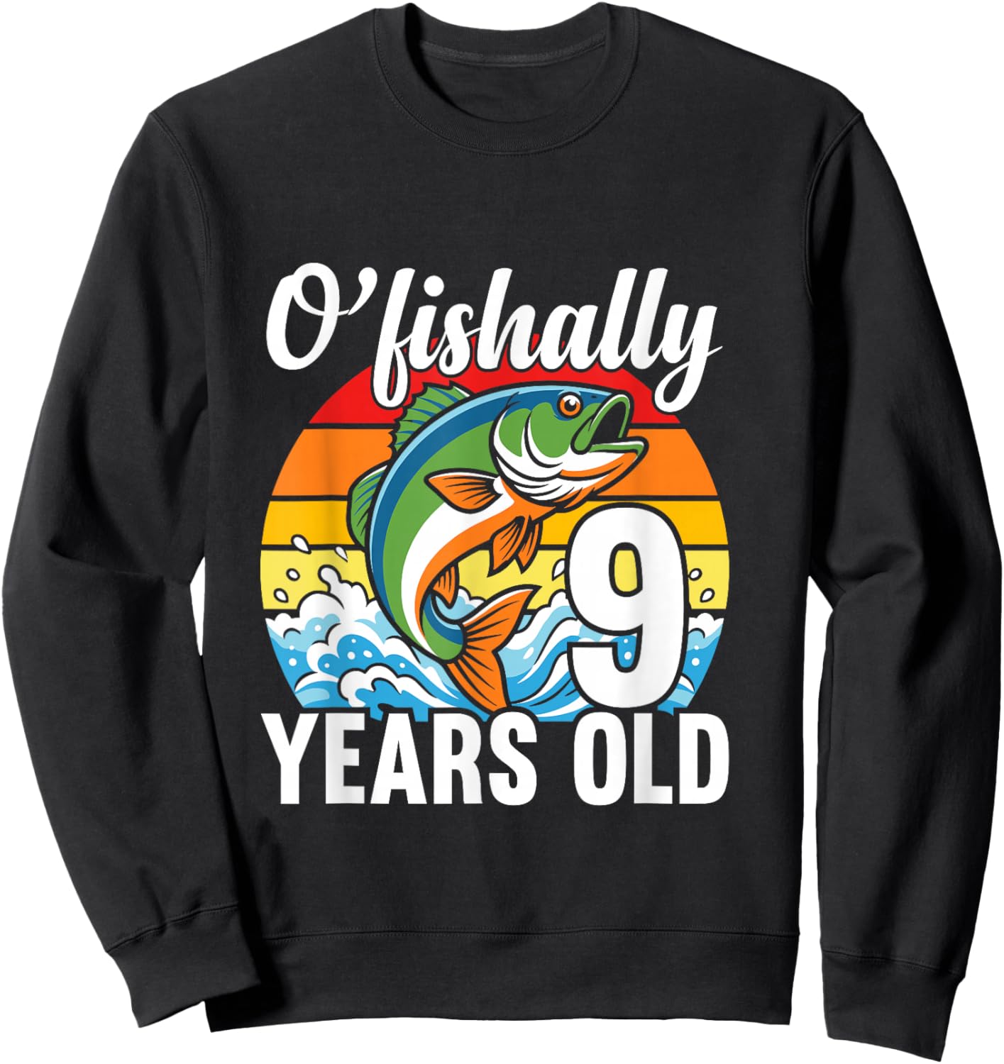 Ofishally 9 Years Old Fisherman 9th Birthday Party Fishing Sweatshirt - Sweatshirt | Black