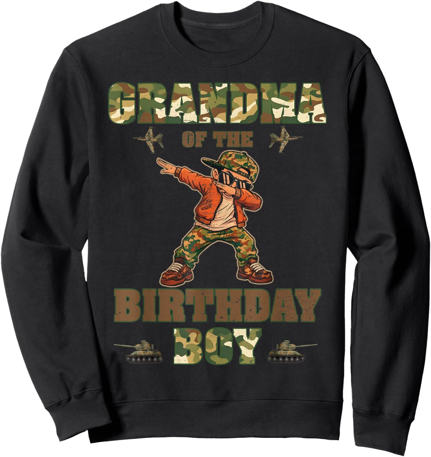 Grandma of The Birthday Boy Camo Matching Family Decoration Sweatshirt - Sweatshirt | Black