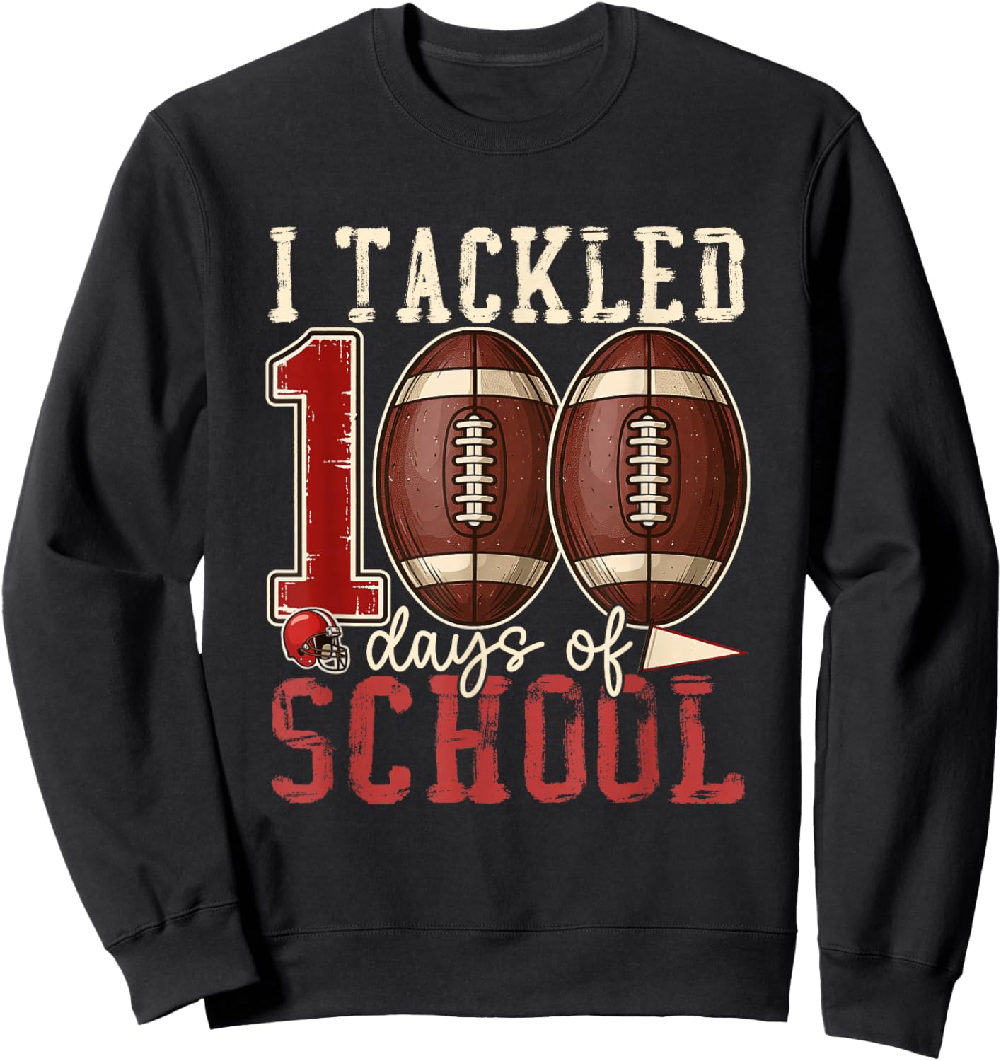 I Tackled 100 Days of School Football Boys Kids 100th Day Sweatshirt - Sweatshirt | Black