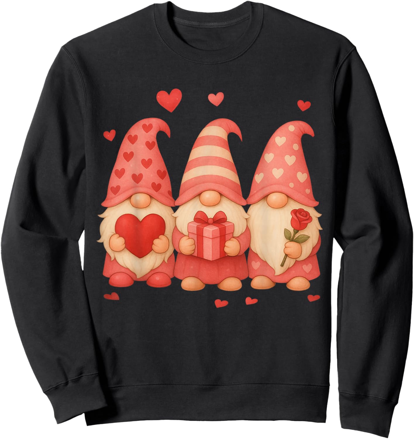 Valentines Day Gnome Hearts Love Cute Family Men Women Sweatshirt - Sweatshirt | Black
