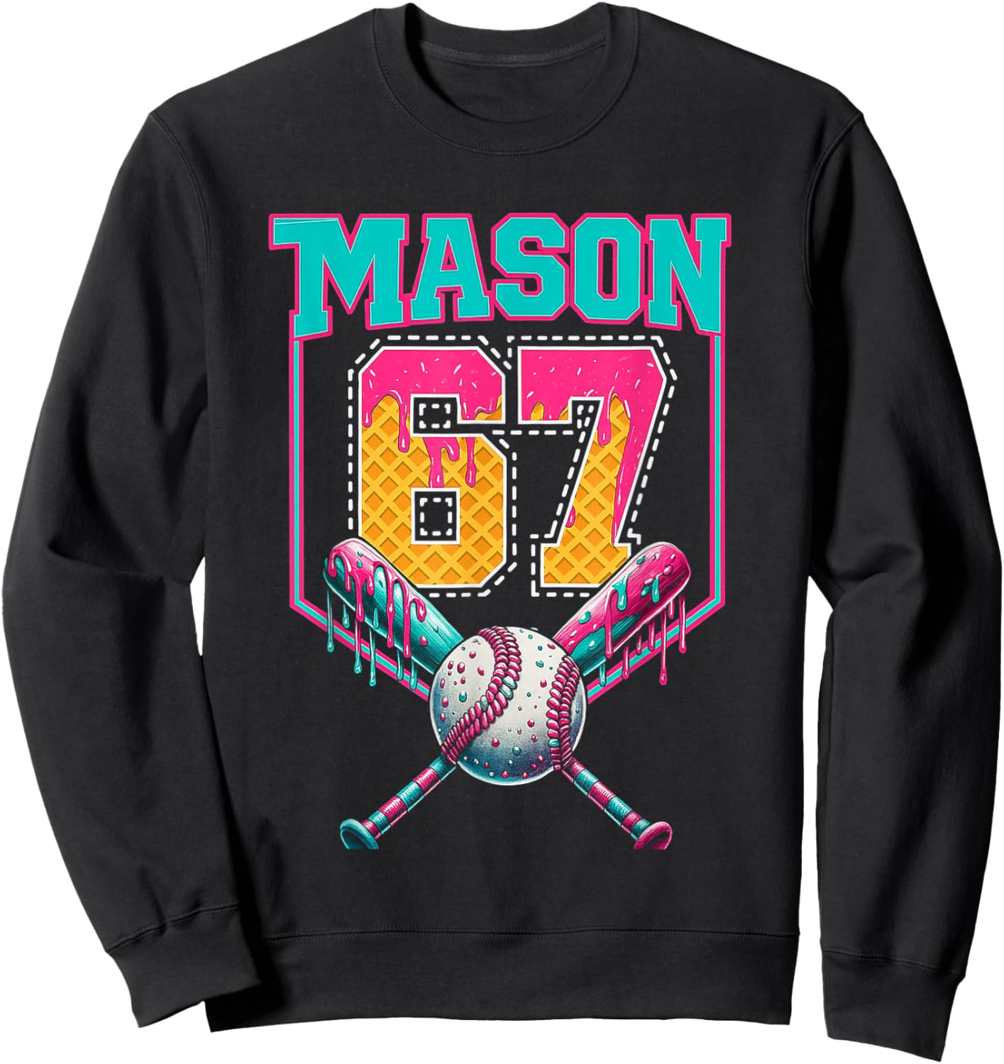 Trendy Mason 67 Mem Ice Cream Drip Baseball Birthday Costume Sweatshirt - Sweatshirt | Black
