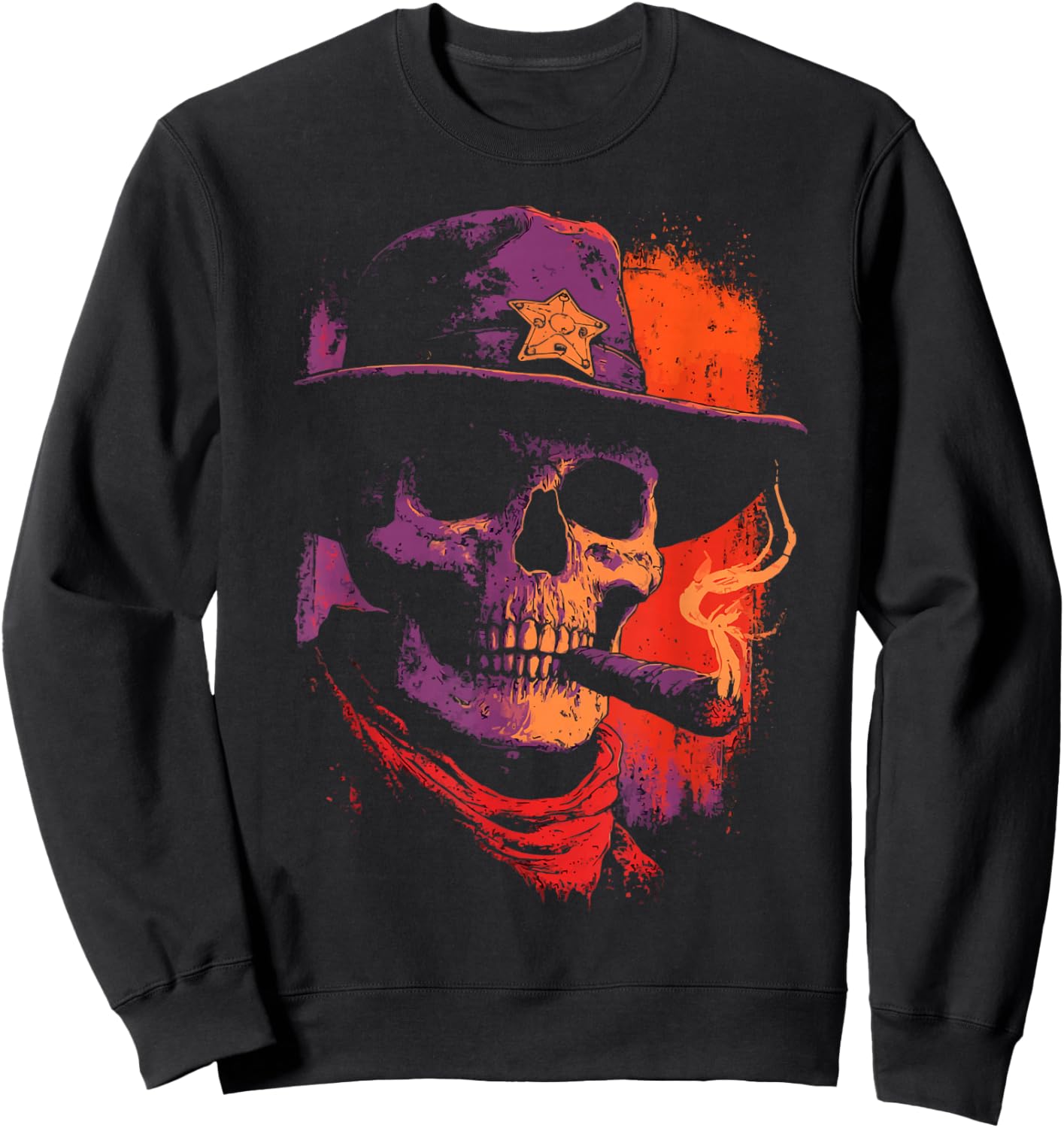 Skeleton Cowboy Sheriff Smoking Desert Sunset Western Gothic Sweatshirt - Sweatshirt | Black