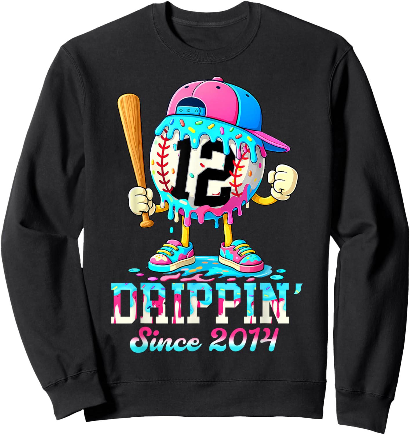 Baseball 12 Years Old Since 2014 Ice Cream 12th Birthday Boy Sweatshirt - Sweatshirt | Black