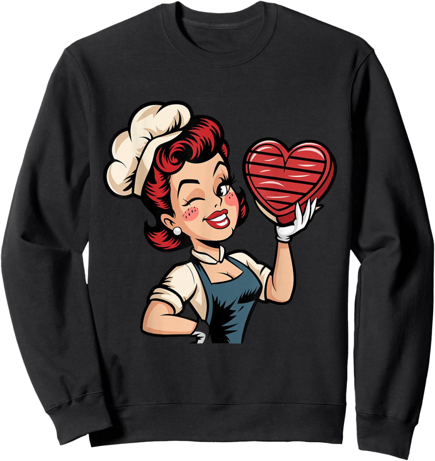 Valentines Retro Pinup Holding Heart Sweatshirt - Sweatshirt | Black