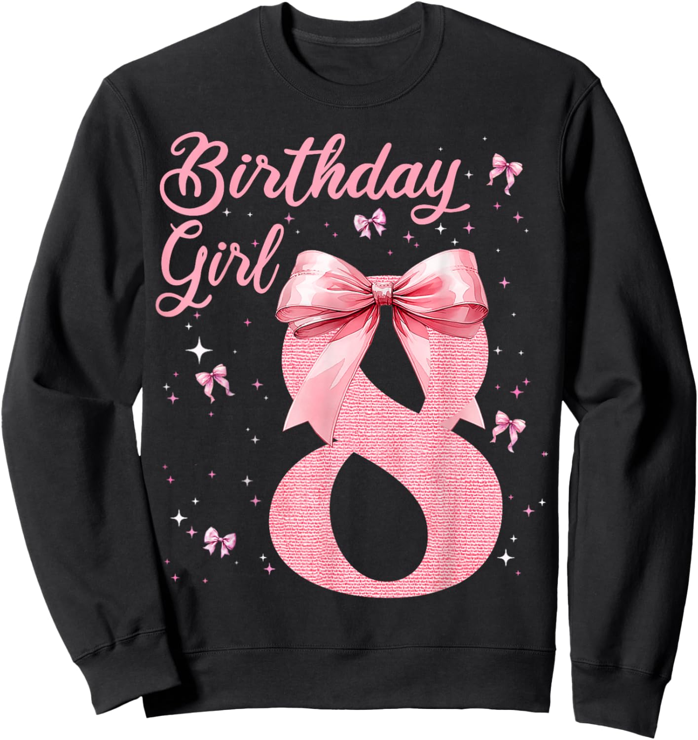 Kids 8th Birthday Girl Coquette Bow Theme 8 Year Old Girls Sweatshirt - Sweatshirt | Black