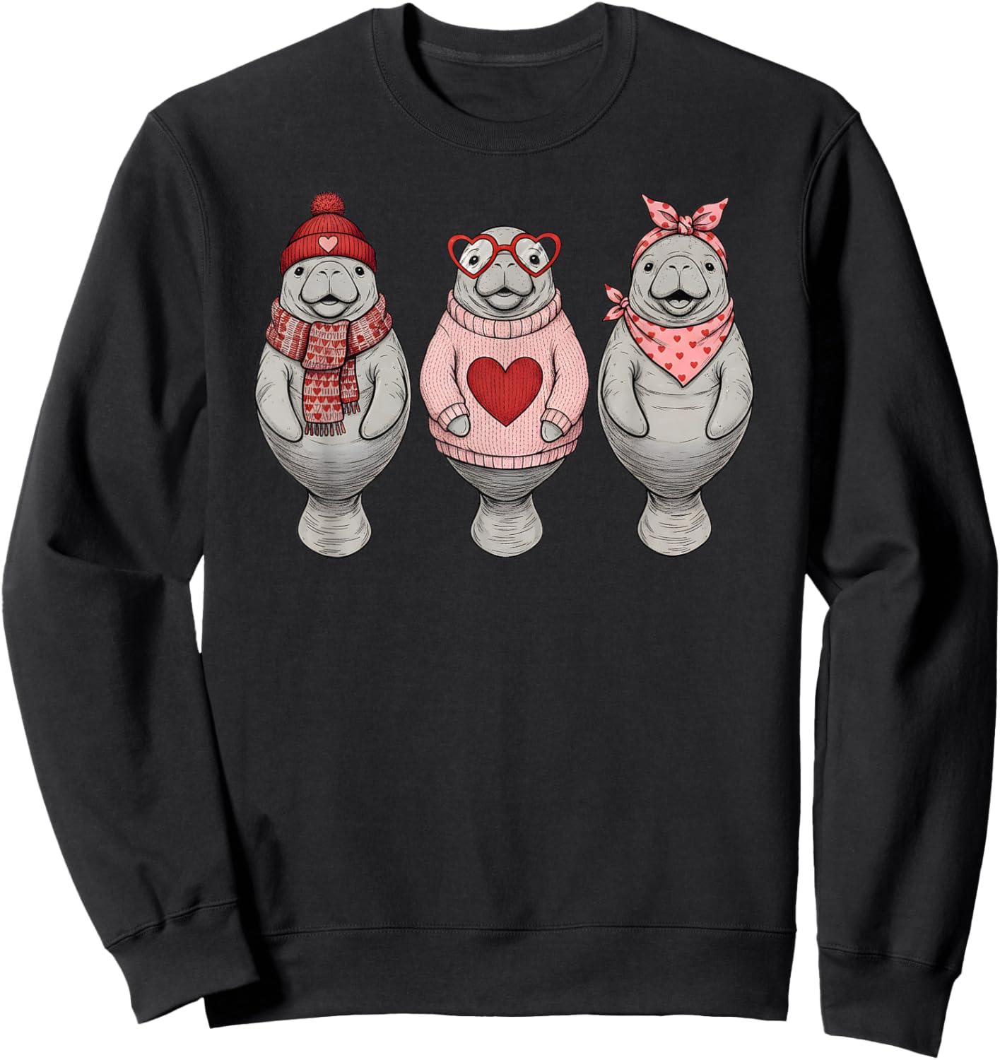 Retro Manatee Cute Valentine Sweatshirt - Sweatshirt | Black