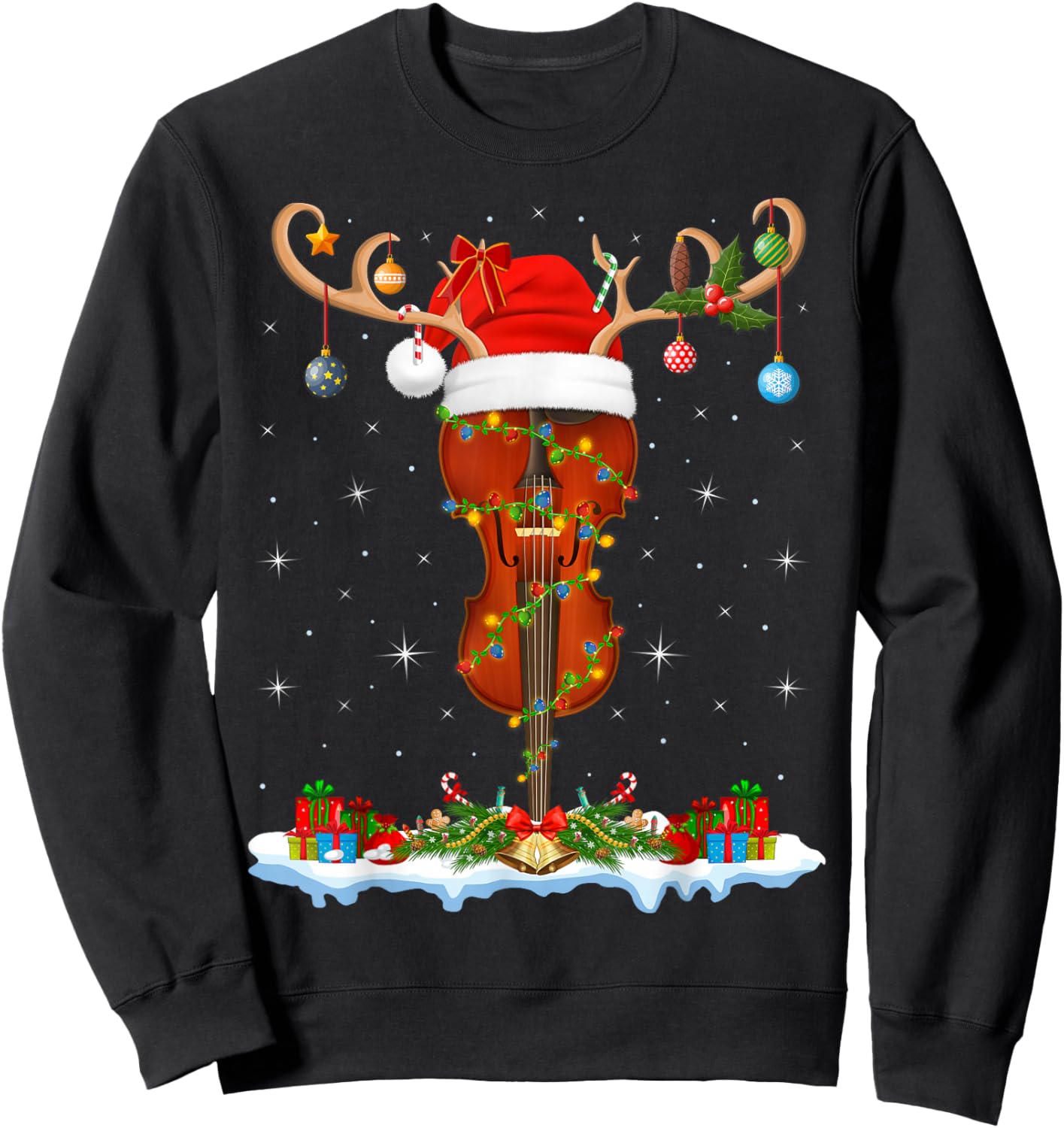 Violin Fiddle Christmas Lights Orchestra Violin Player Xmas Sweatshirt - Sweatshirt | Black