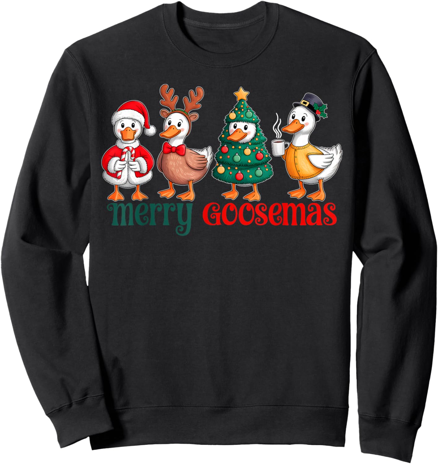 Merry Goosemas Christmas Goose Santa Hat Funny Xmas Holiday Sweatshirt - Sweatshirt | Black