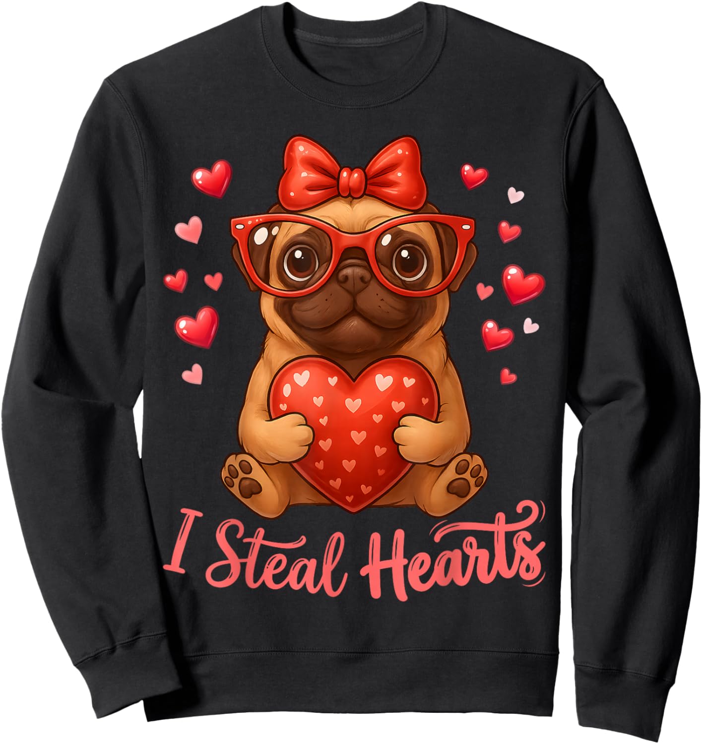 Pug Valentines Day Dog Lover Heart Sweatshirt - Sweatshirt | Black