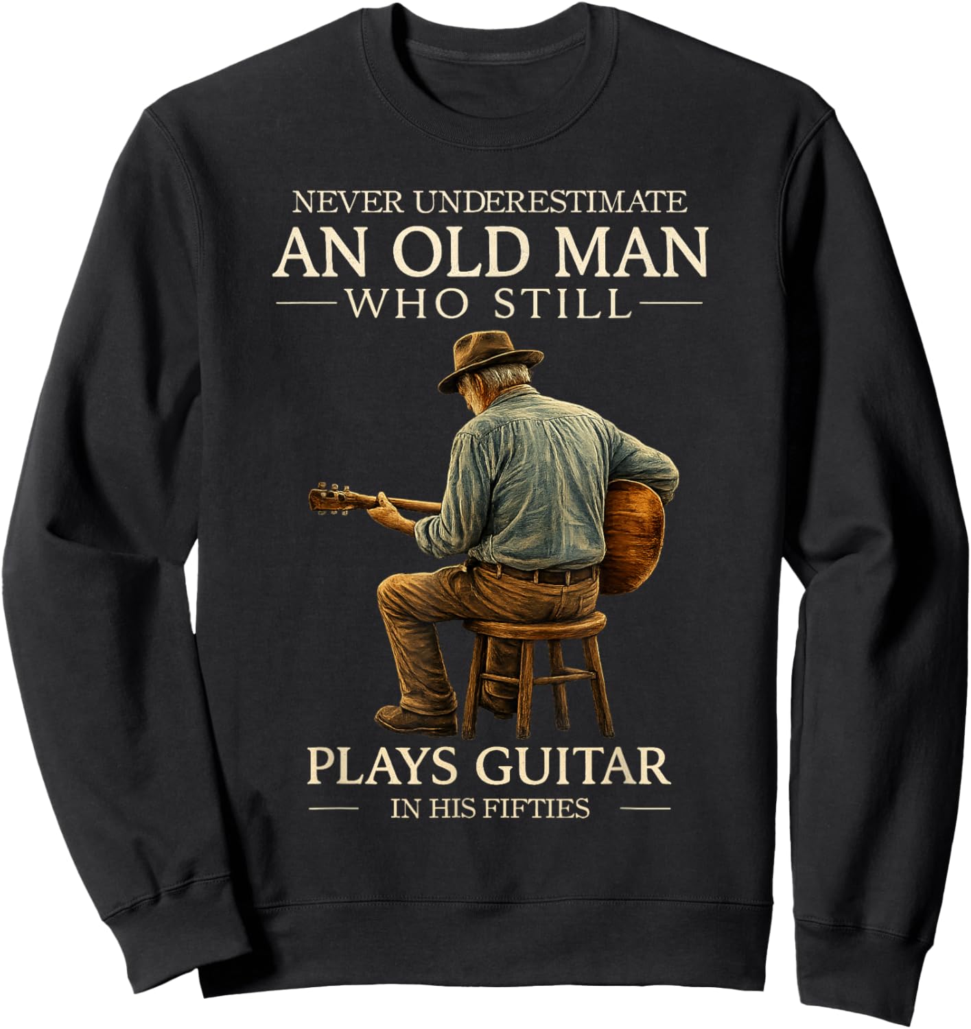 50th Birthday Acoustic Guitar Player Retro in His Fifties Sweatshirt - Sweatshirt | Black