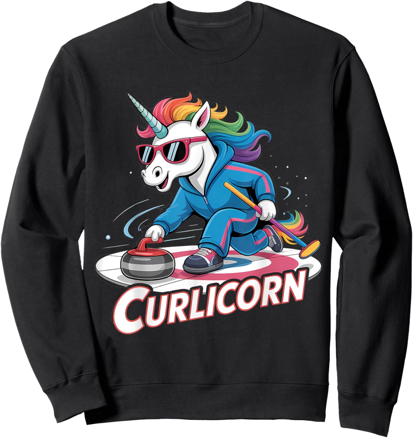 Curling Unicorn Ice Curling Player Ice Sport Funny Curling Sweatshirt - Sweatshirt | Black