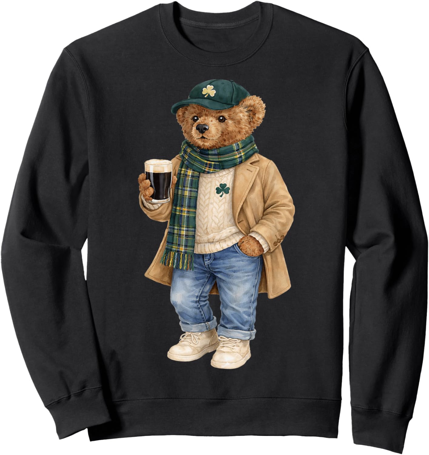 Lucky Irish Teddy Bear St Patricks Day Sweatshirt - Sweatshirt | Black