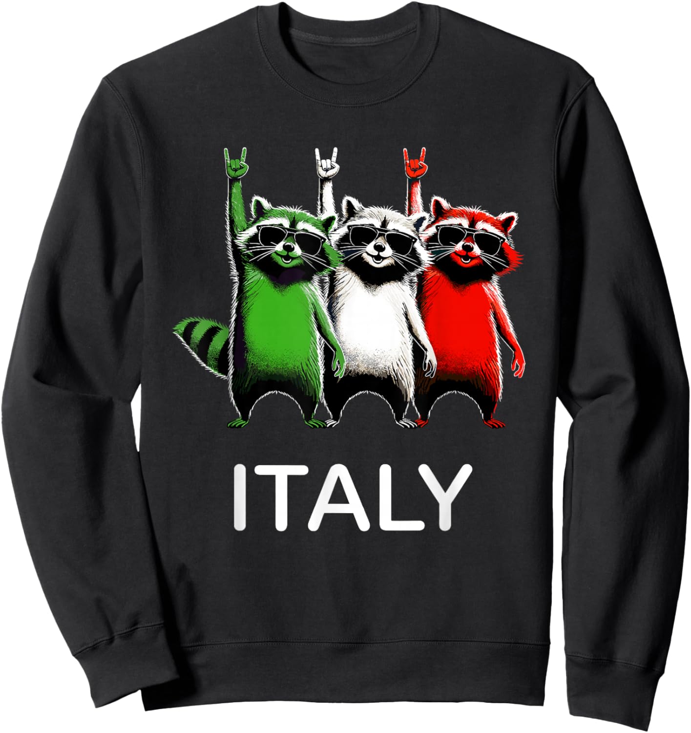 Italy Flag Funny Raccoon Men Women Kids Funny Italian Sweatshirt - Sweatshirt | Black