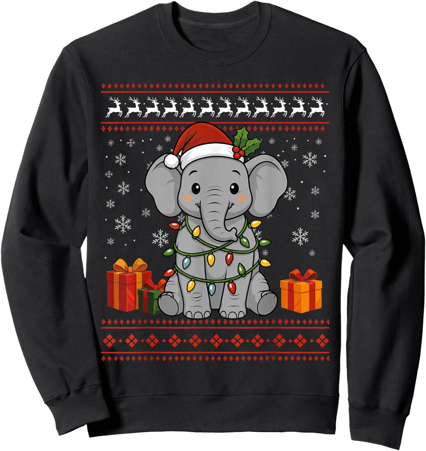 Elephant Christmas Ugly Sweater Elephant Graphic Sweatshirt - Sweatshirt | Black