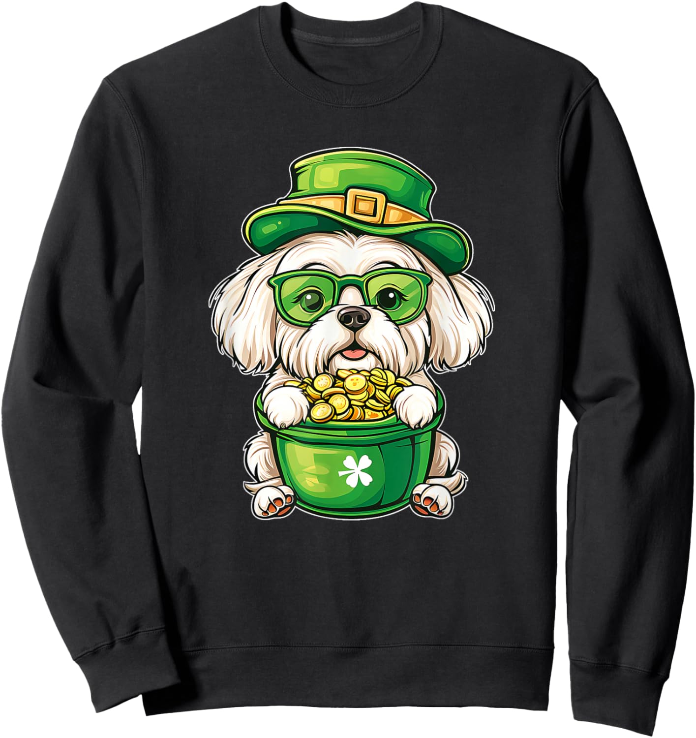 Lucky St. Patricks Day Maltese Dog Leprechaun Men Women Sweatshirt - Sweatshirt | Black