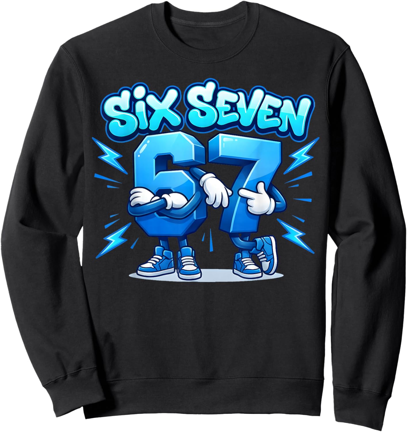 Six Seven 67 Meme Brainrot Blue Kids Women Men Boys Sweatshirt - Sweatshirt | Black