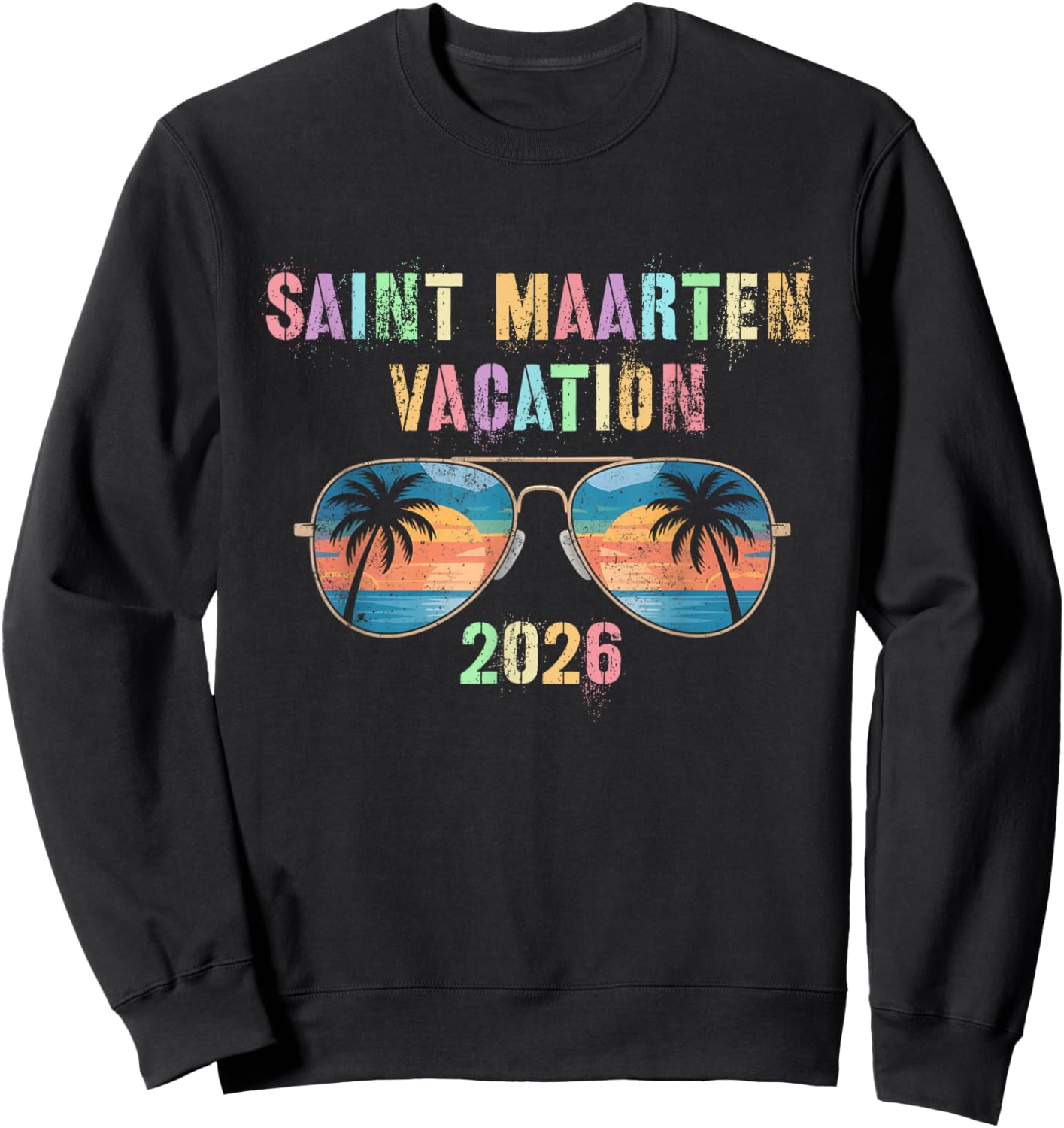 Vintage Saint Maarten Vacation 2026 Trip Beaching Vacay Sweatshirt - Sweatshirt | Black