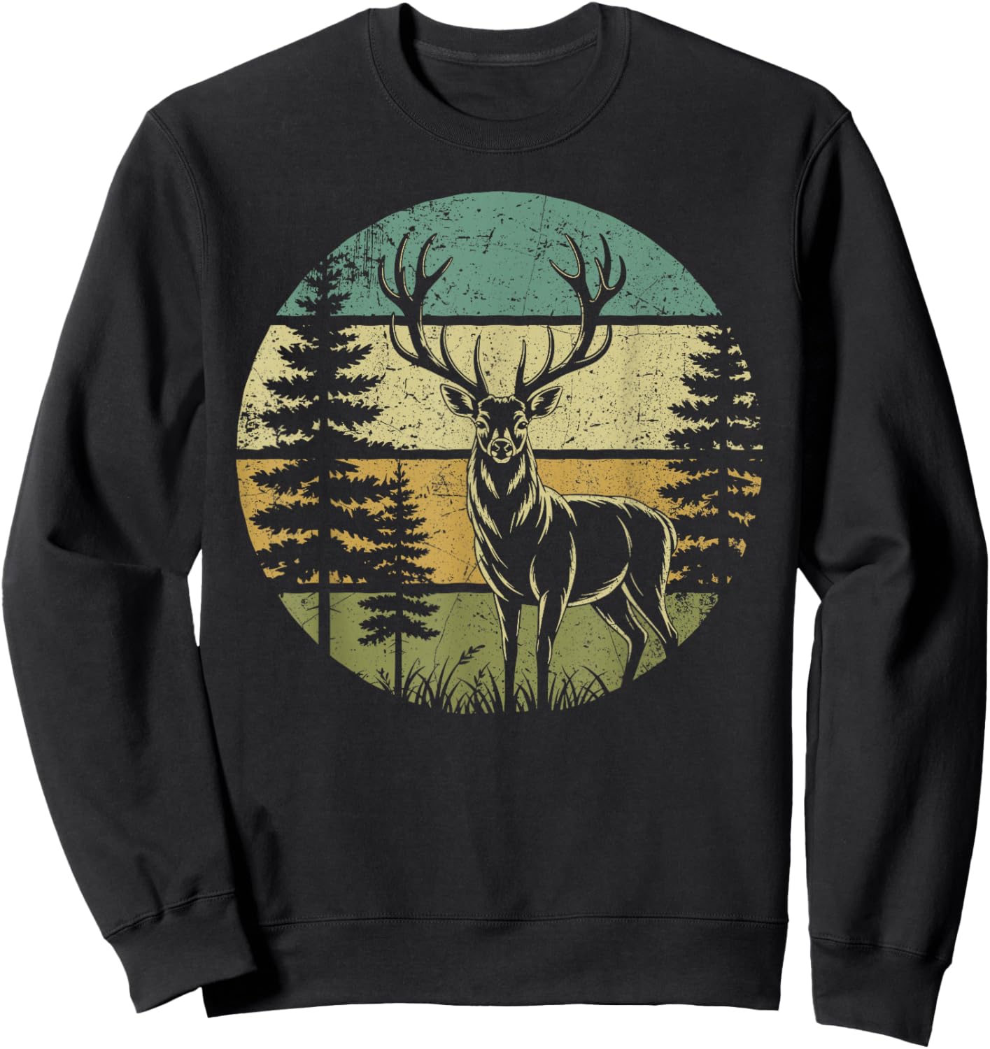 Retro Forest Deer Outdoors Nature Women Men Vintage Graphic Sweatshirt - Sweatshirt | Black