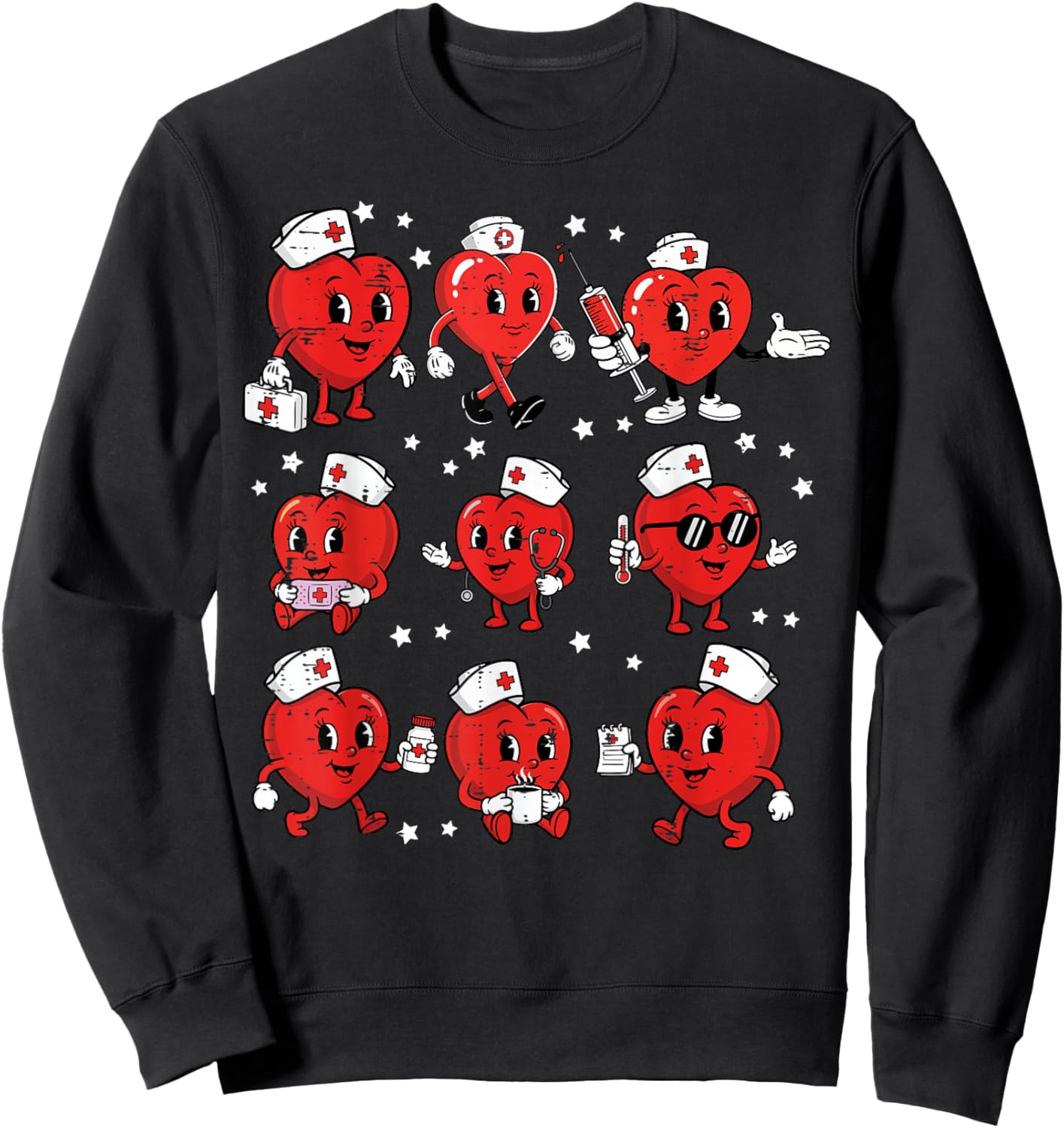 Valentines Day Heart Nurse Poses Vintage Scrub Top Women Sweatshirt - Sweatshirt | Black
