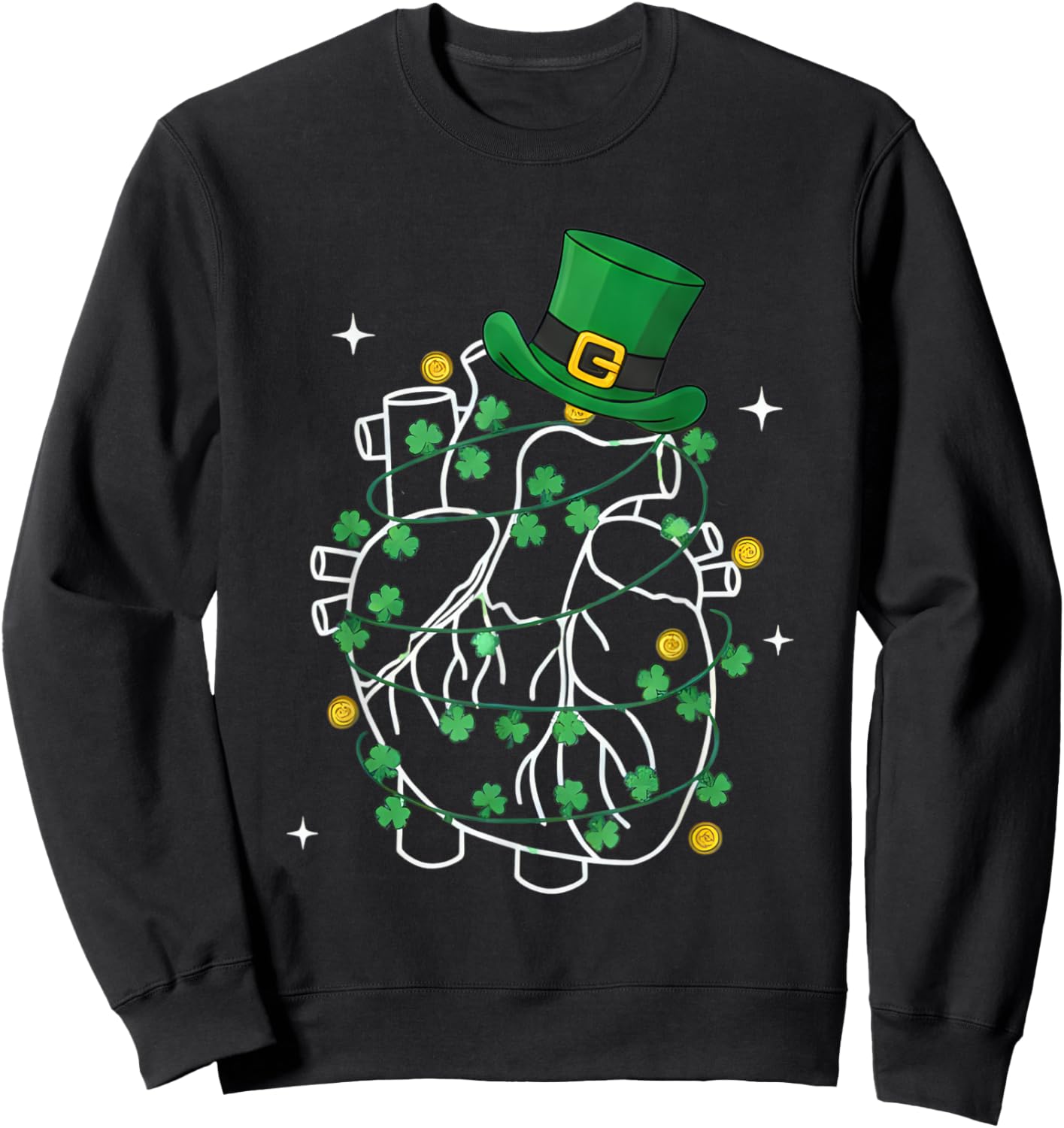 Anatomy Heart Cardiac Nurse St Patricks Day Shamrock Women Sweatshirt - Sweatshirt | Black
