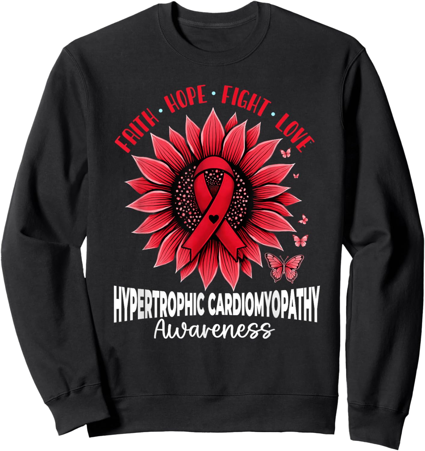 Butterflies Sunflower Hypertrophic Cardiomyopathy Awareness Sweatshirt - Sweatshirt | Black
