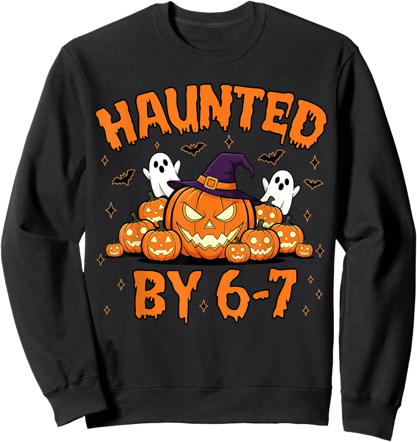Haunted by 67 – Funny Ghost and Pumpkin Halloween Costume Sweatshirt - Sweatshirt | Black