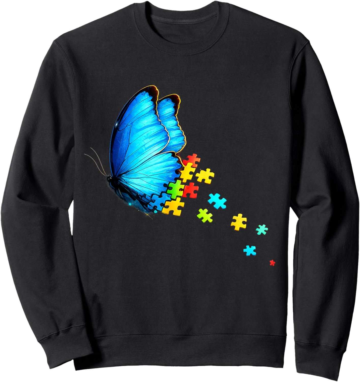 Autism Awareness Month Blue Butterfly Puzzle Mental Health Sweatshirt - Sweatshirt | Black