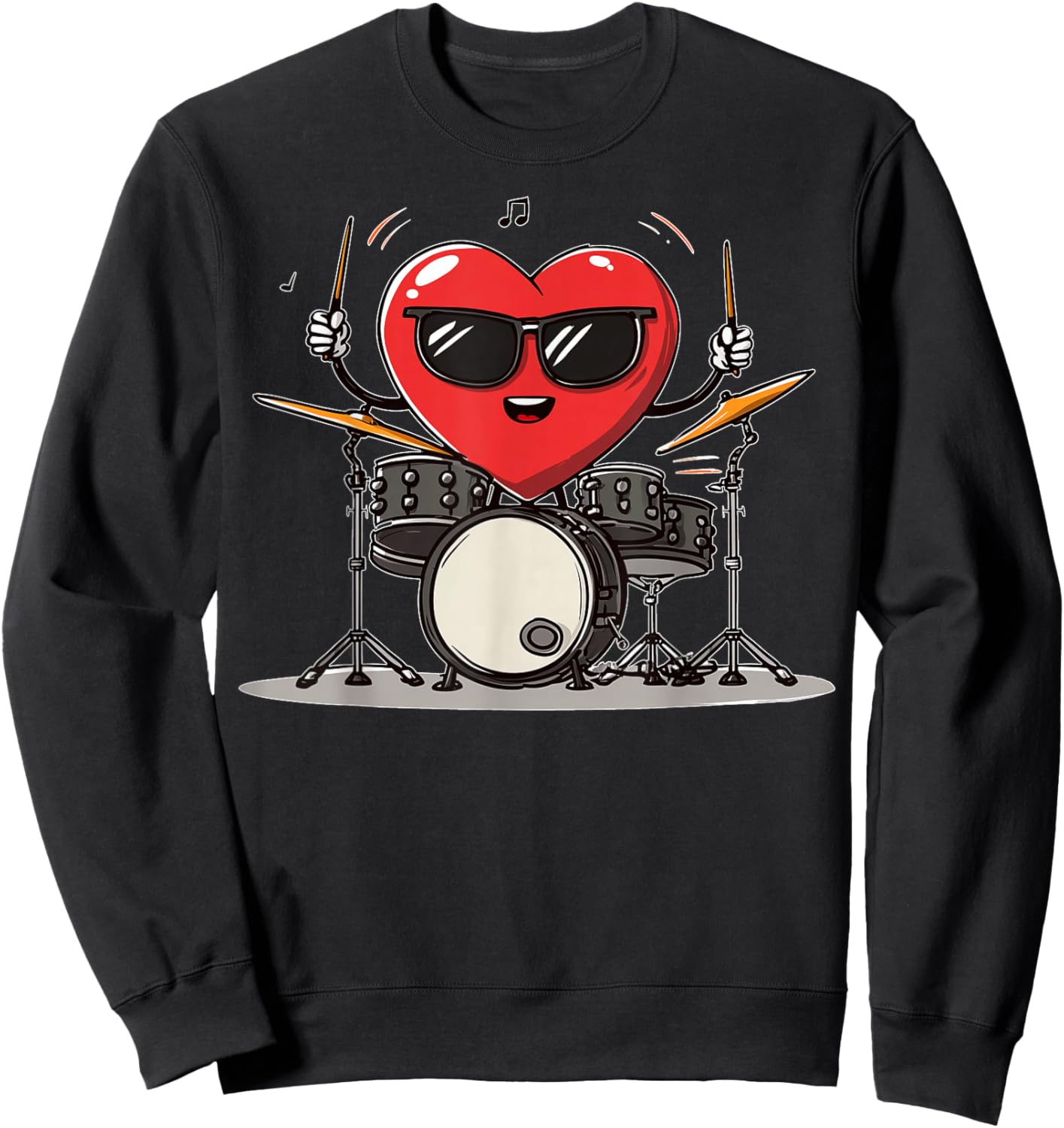 Drum Heart Drummer Valentine's Day Sunglasses Sweatshirt - Sweatshirt | Black